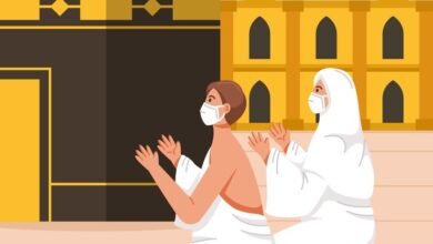 people with face mask hajj pilgrimage illustration 23 2148971430