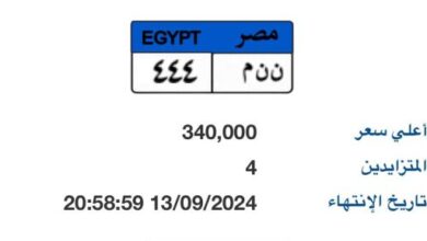 "ن ن م- 444" أحدث لوحة سيارات مميزة يصل سعرها بالمزاد إلى 340 الف جنيه