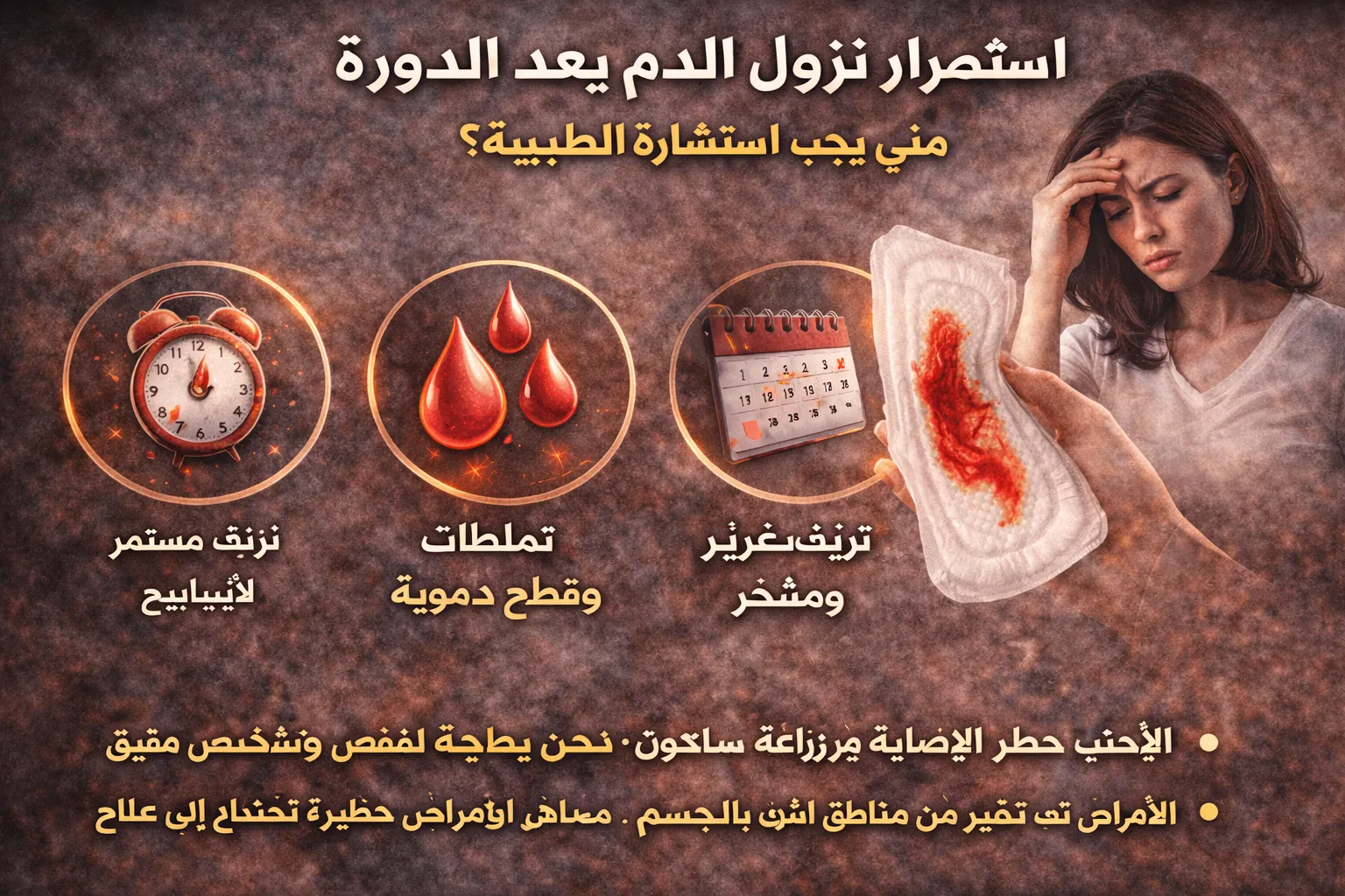 استمرار نزول الدم بعد الدورة.. متى يكون طبيعيًا ومتى يستدعي القلق؟ استمرار نزول الدم بعد الدورة.. متى يكون طبيعيًا ومتى يستدعي القلق؟