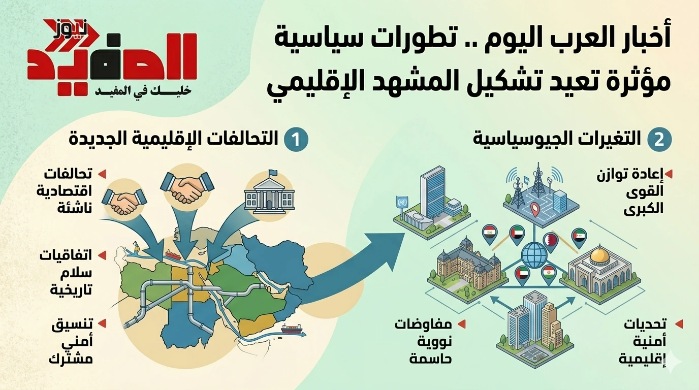 أخبار العرب اليوم .. تطورات سياسية مؤثرة تعيد تشكيل المشهد الإقليمي أخبار العرب اليوم .. تطورات سياسية مؤثرة تعيد تشكيل المشهد الإقليمي