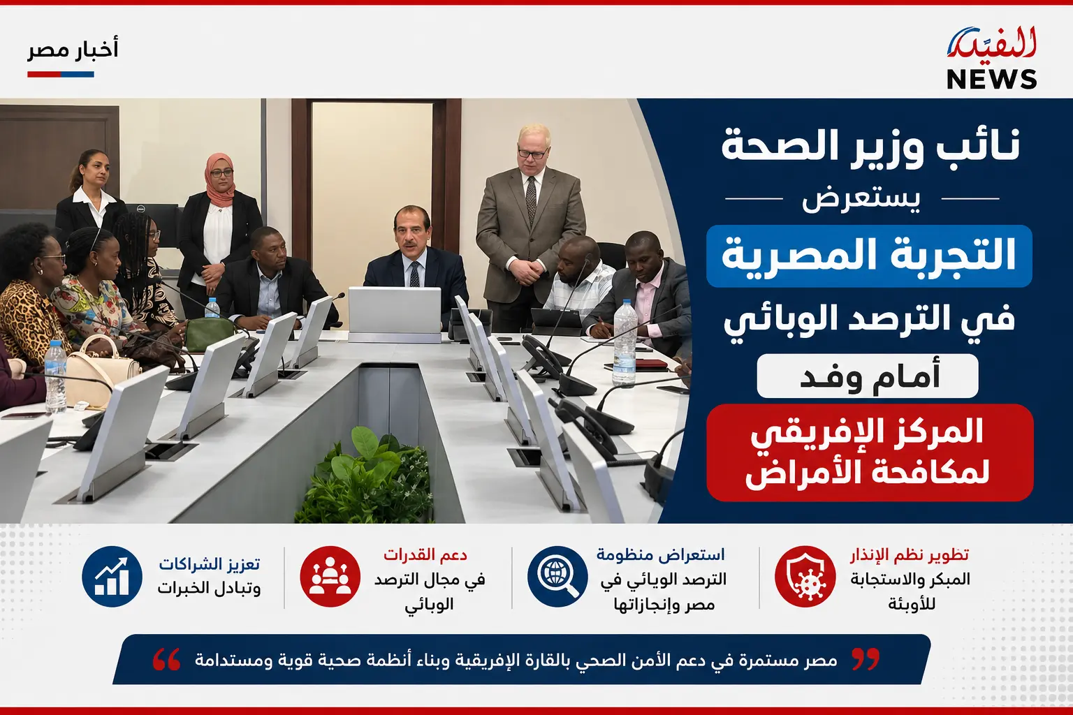 نائب وزير الصحة يستعرض التجربة المصرية في الترصد الوبائي أمام وفد المركز الإفريقي لمكافحة الأمراض نائب وزير الصحة يستعرض التجربة المصرية في الترصد الوبائي أمام وفد المركز الإفريقي لمكافحة الأمراض